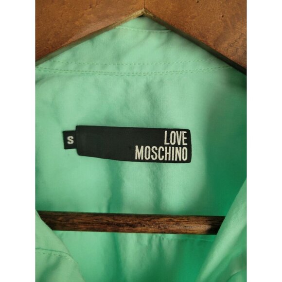 Love Moschino Mint Green Cotton Shirt Spellout Big Logo Size S - Picture 3 of 7